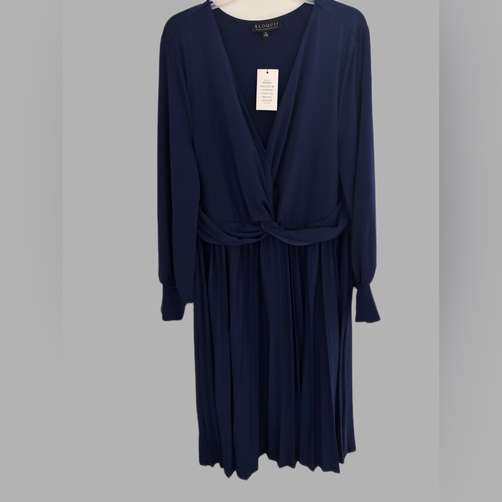 Eloquii Deep Navy Long-Sleeve Twist Front Midi Dress